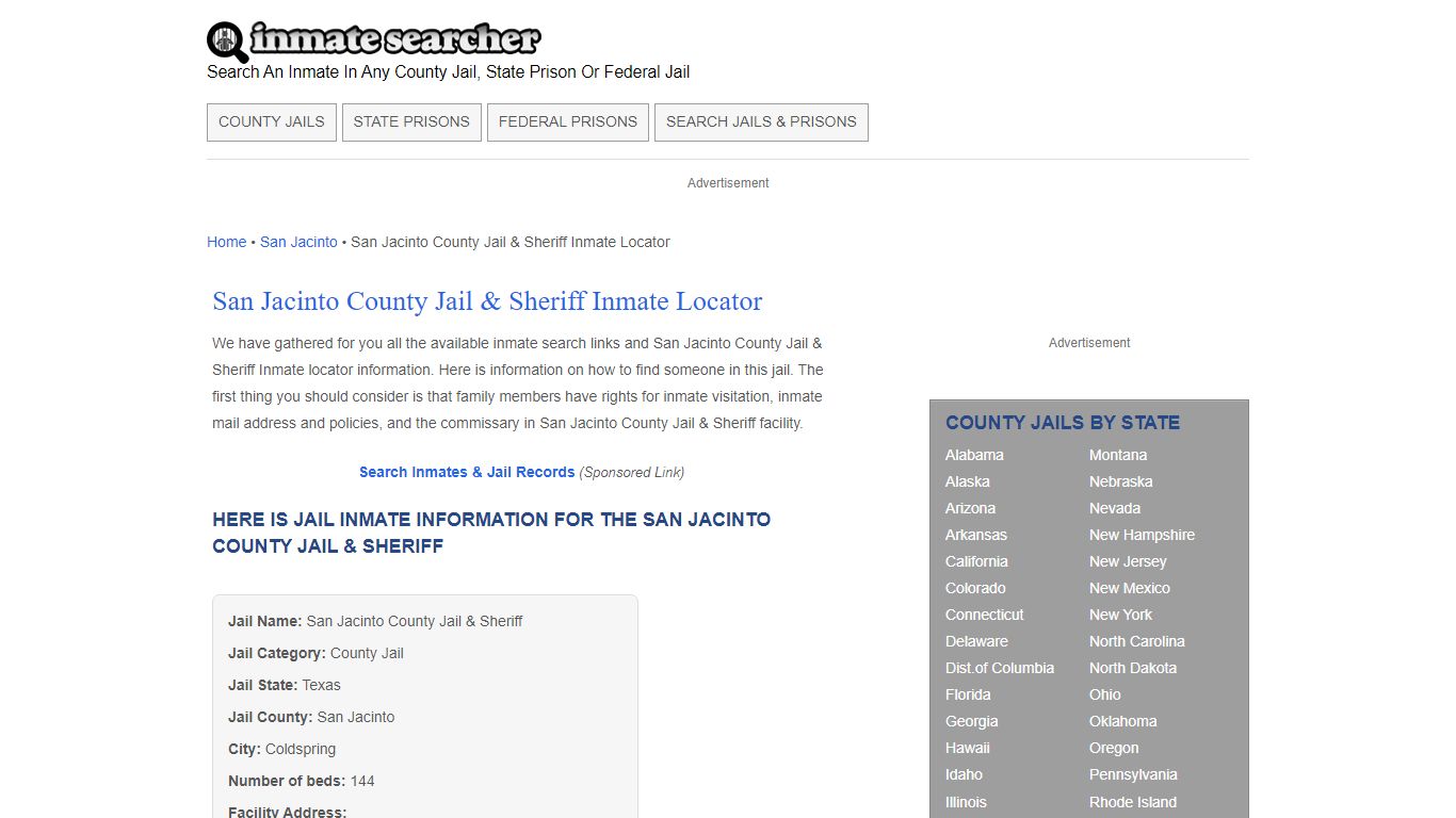 San Jacinto County Jail & Sheriff Inmate Locator - Inmate Searcher
